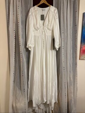 Satin Wedding Dress with button front and train